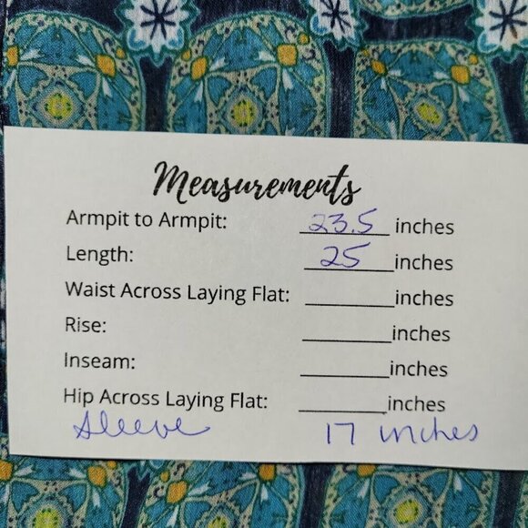 Liz Claiborne Green Blue Print Popover 3/4 Sleeve Boho Chiffon Blouse Women SZ L - Picture 13 of 13